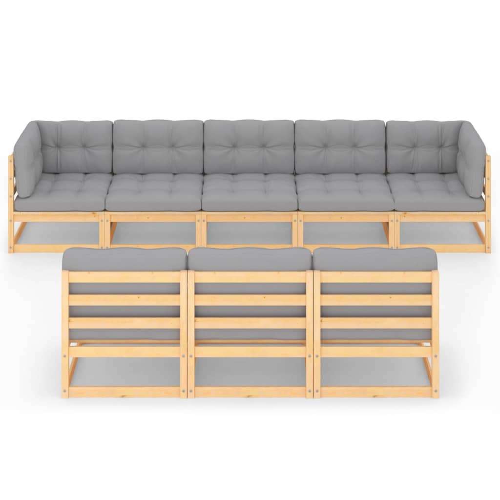 8-tlg. Garten-Lounge-Set mit Kissen Kiefer Massivholz